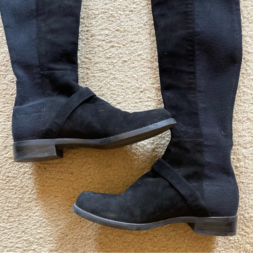 Stuart Weitzman Black Over-the-Knee Suede Boots with Gold Accent - Picture 10 of 16